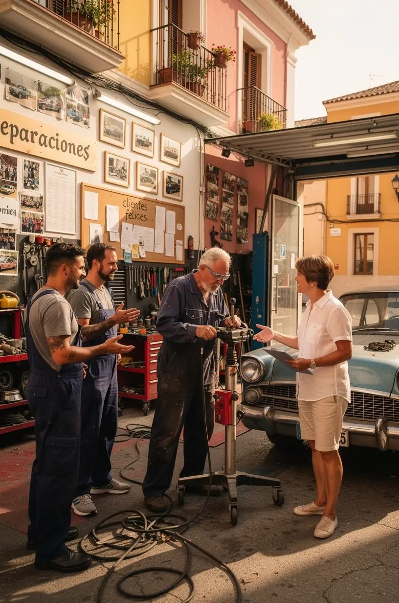 Vehículo completamente restaurado en un taller español, destacando la calidad y detalle en la reparación y renovación exterior.